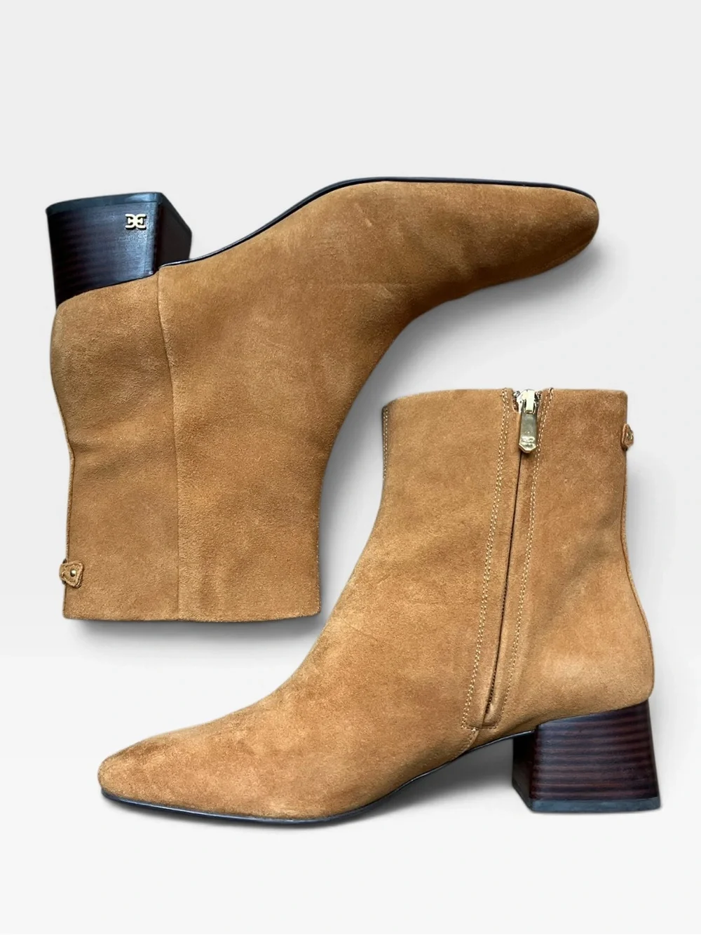 Sam Edelman Paige Ankle Boots Block Heel Suede Spiced Pecan Women’s 9